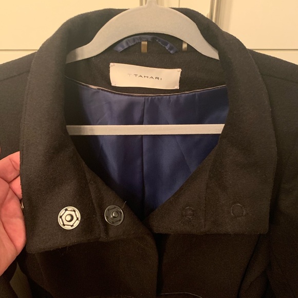TAHARI WOOL AND LEATHER BLACK COAT SIZE 12 - Picture 7 of 7